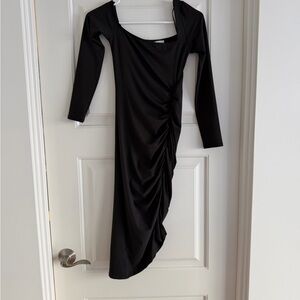 Astr Black Winnetka Asymmetrical Ruched Long Sleeve Dress